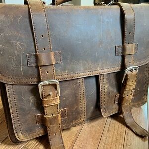 Brown Leather Briefcase with Vintage Design and Sturdy Construction